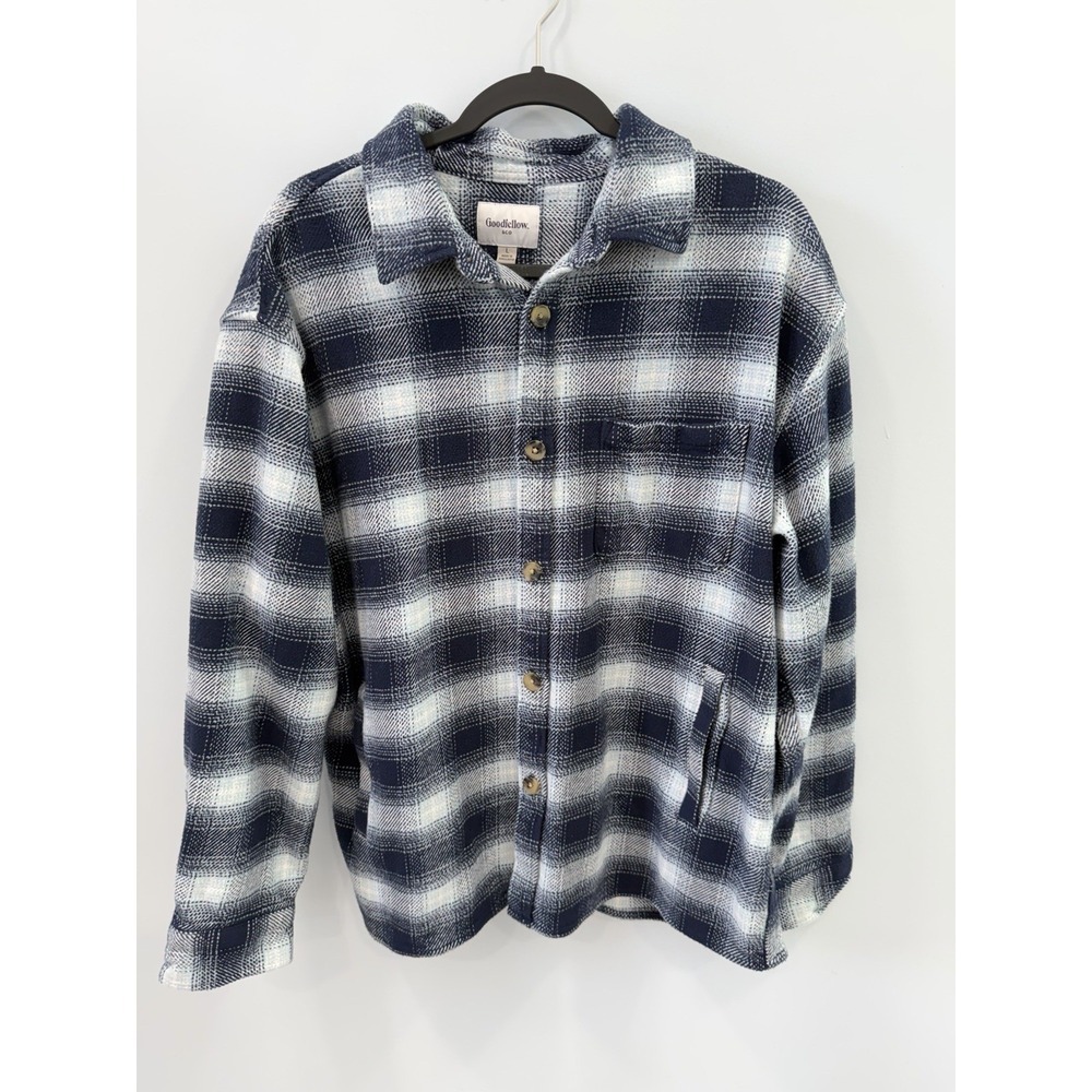 Goodfellow & Co Blue Plaid Flannel Shirt Large Heavyweight Cotton Top Men's